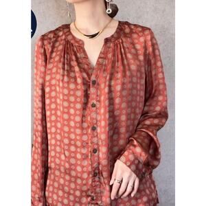 Roz and Ali Rust Womens Paisley Print Floral Peasant Button Down Shirt Size XL